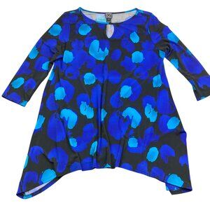 Clara Sun Woo Keyhole Neck Abstract Tunic Top Size M Asymmetrical Hem Artsy